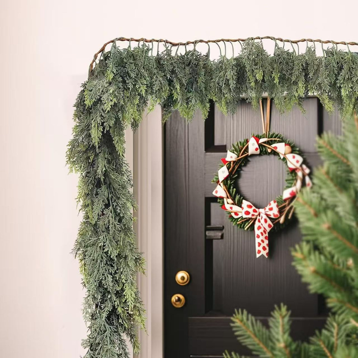 Norfolk Pine Artificial Rattan Cedar Green Plant Wreath