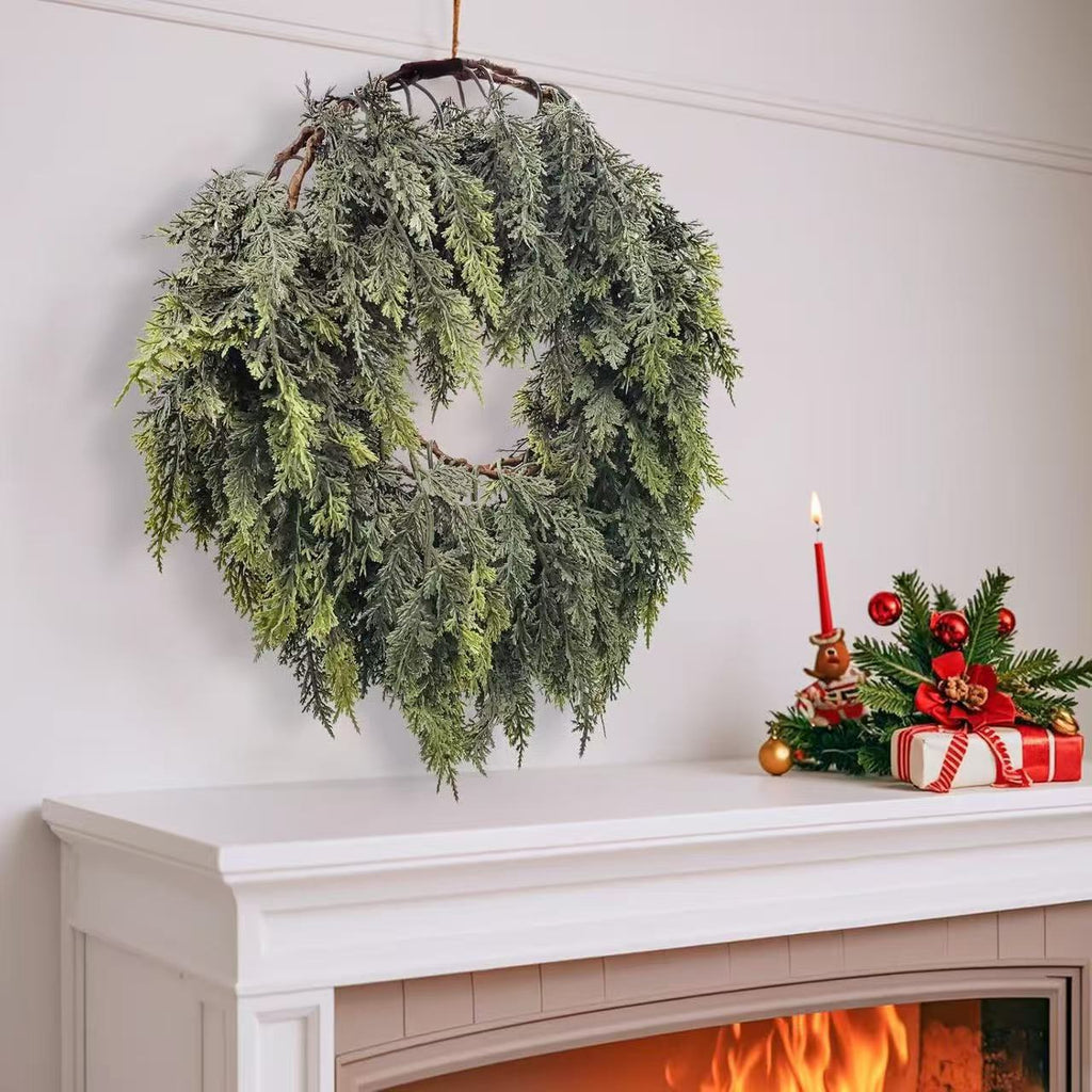 Norfolk Pine Artificial Rattan Cedar Green Plant Wreath