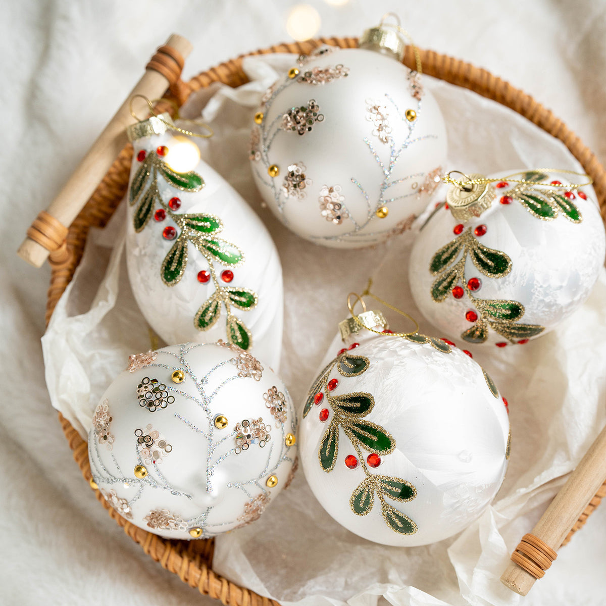 Hand-Painted Glass Christmas Ornament Set